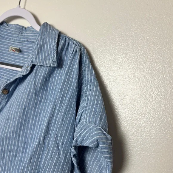 Faherty Breeze Relaxed Short Sleeve Shirt Tried and True Stripe Blue Size M - Picture 3 of 6